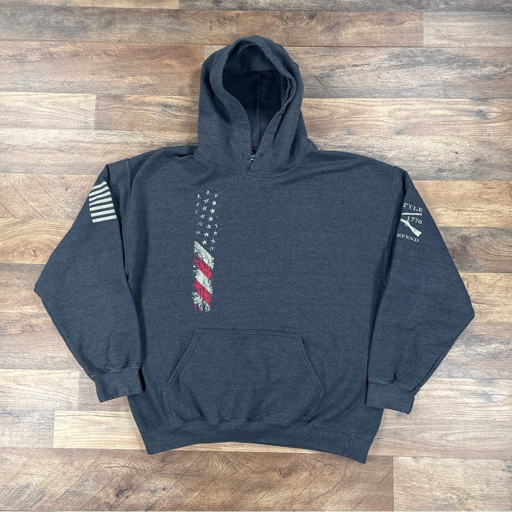 Grunt Style Hoodie Mens Large Gray Fleece Pullover Sweatshirt